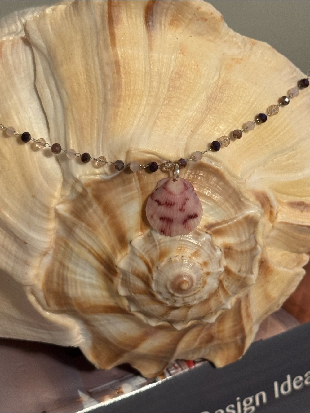 Handmade Pink Seashell & Crystal Beaded Necklace – Coastal Boho Jewelry